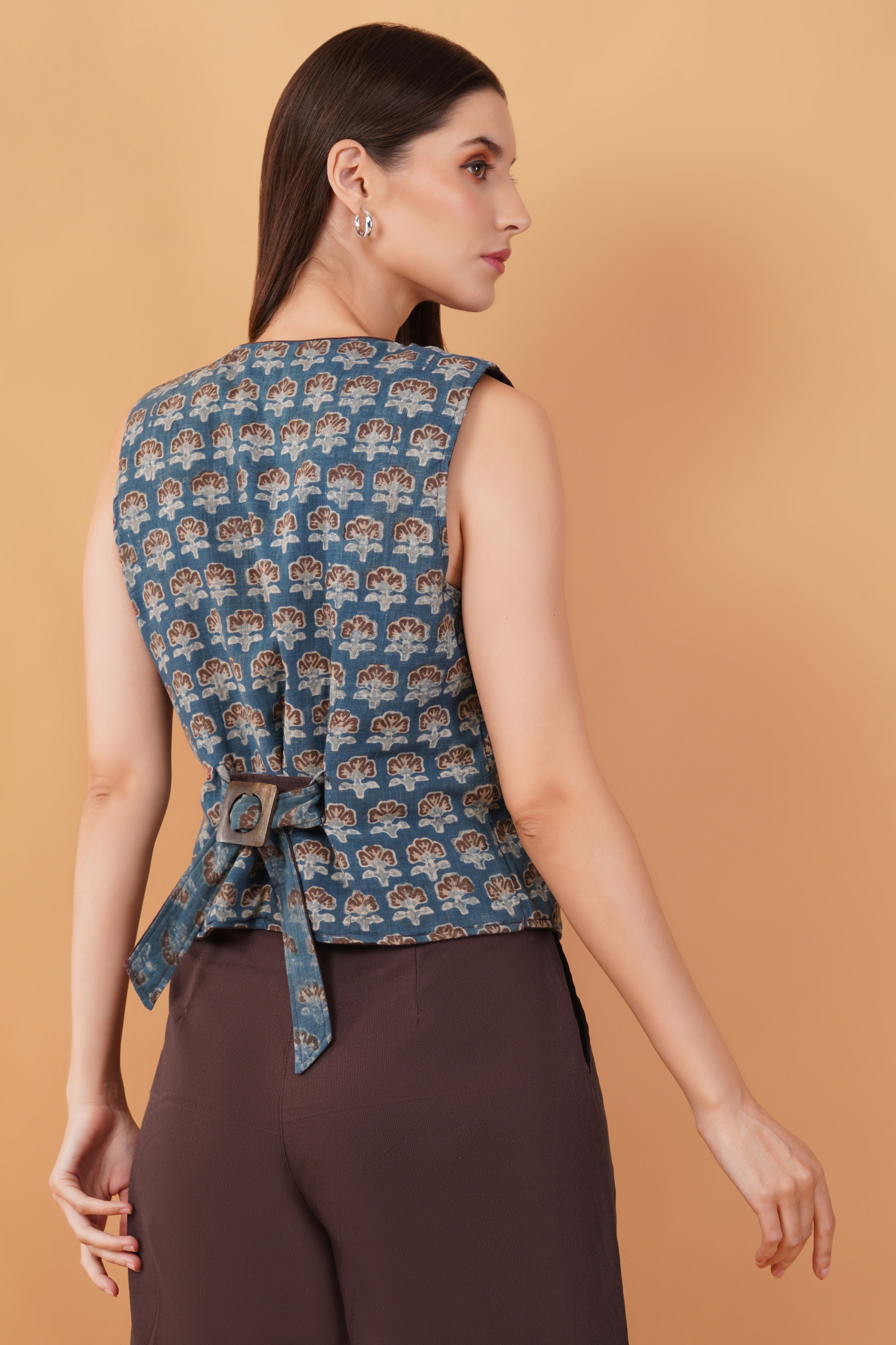 Reversible ajrakh waiscoat