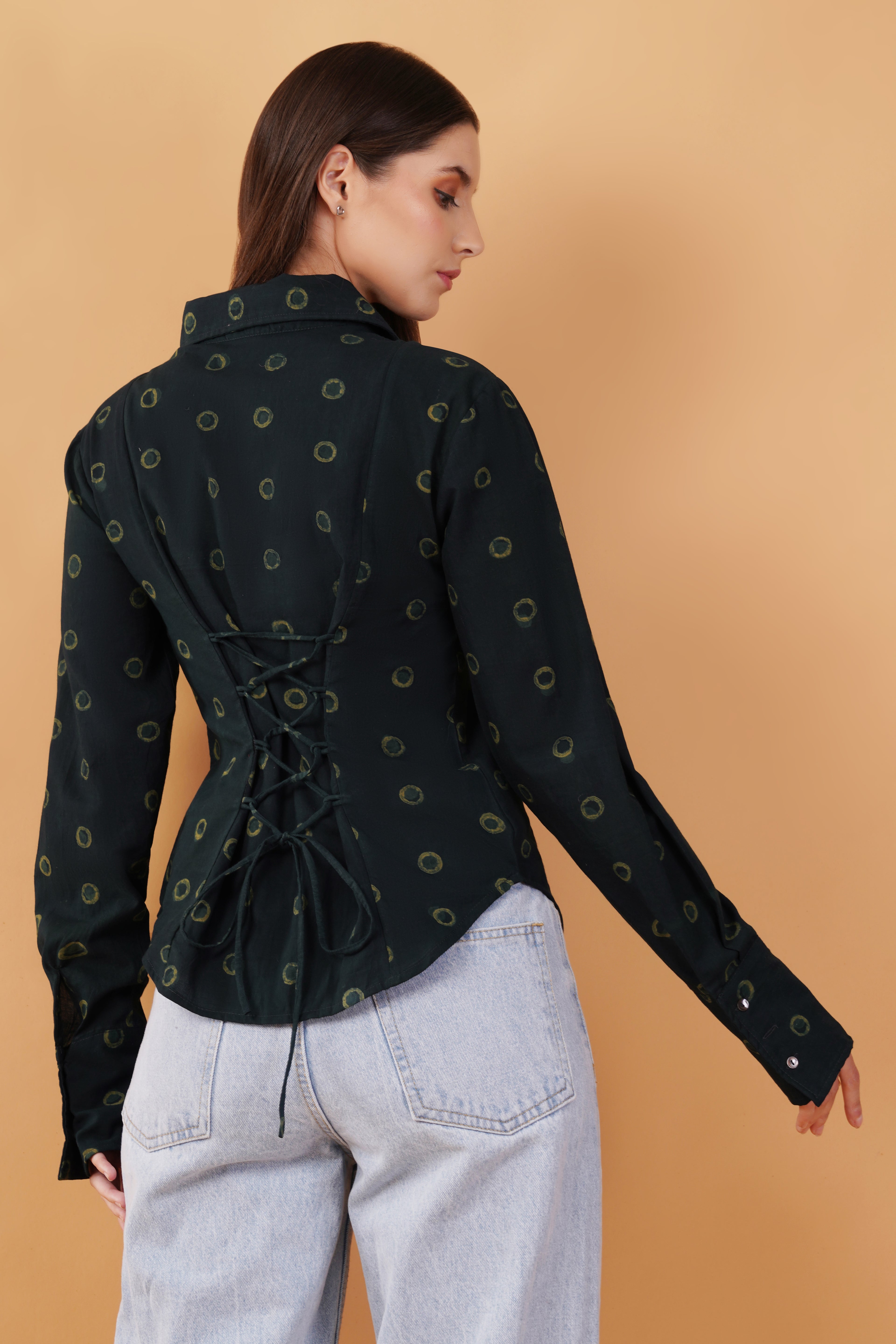 Ajrakh corset-back shirt