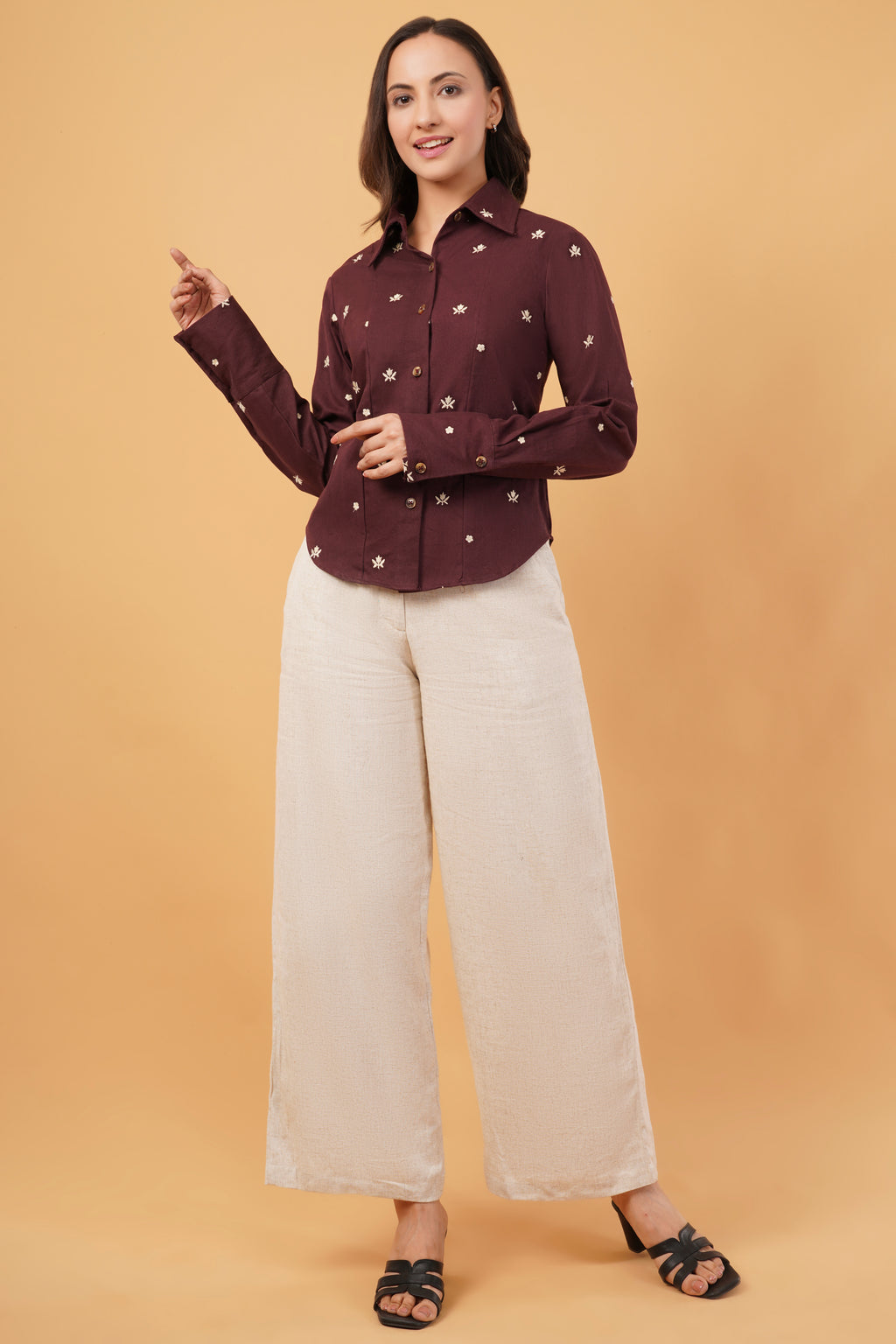 Embroidered Corset-Back Shirt