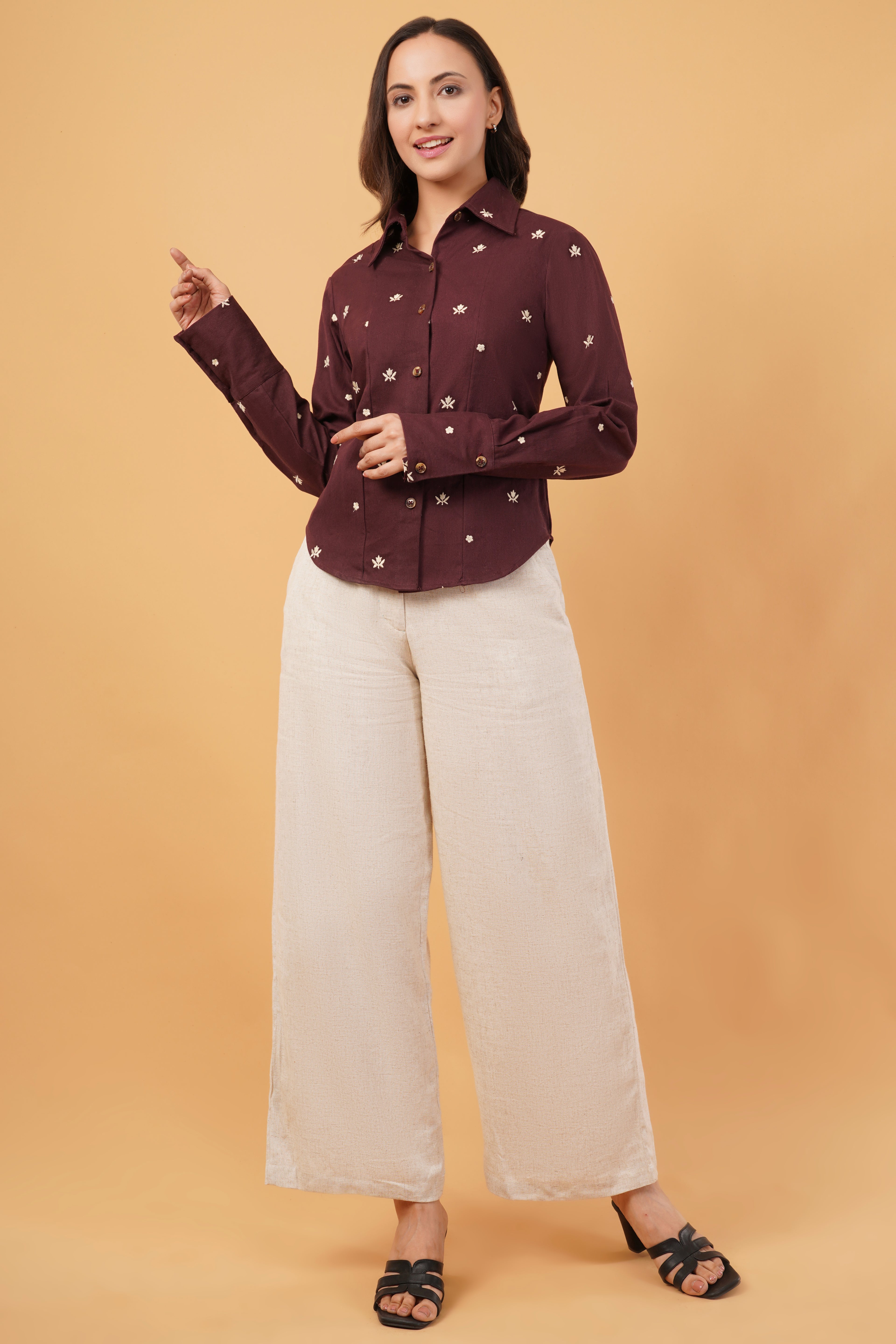 Embroidered Corset-Back Shirt