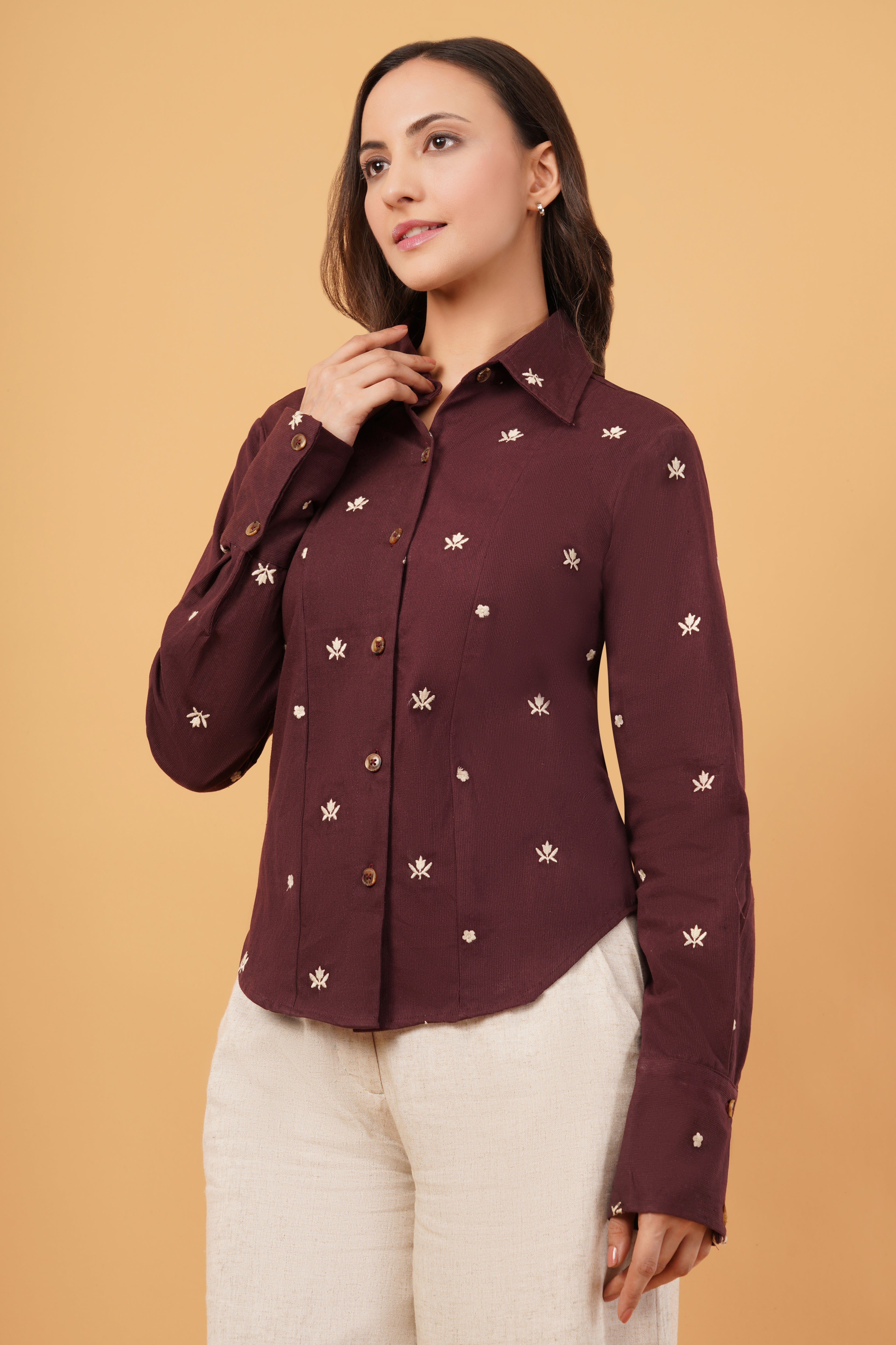 Embroidered Corset-Back Shirt