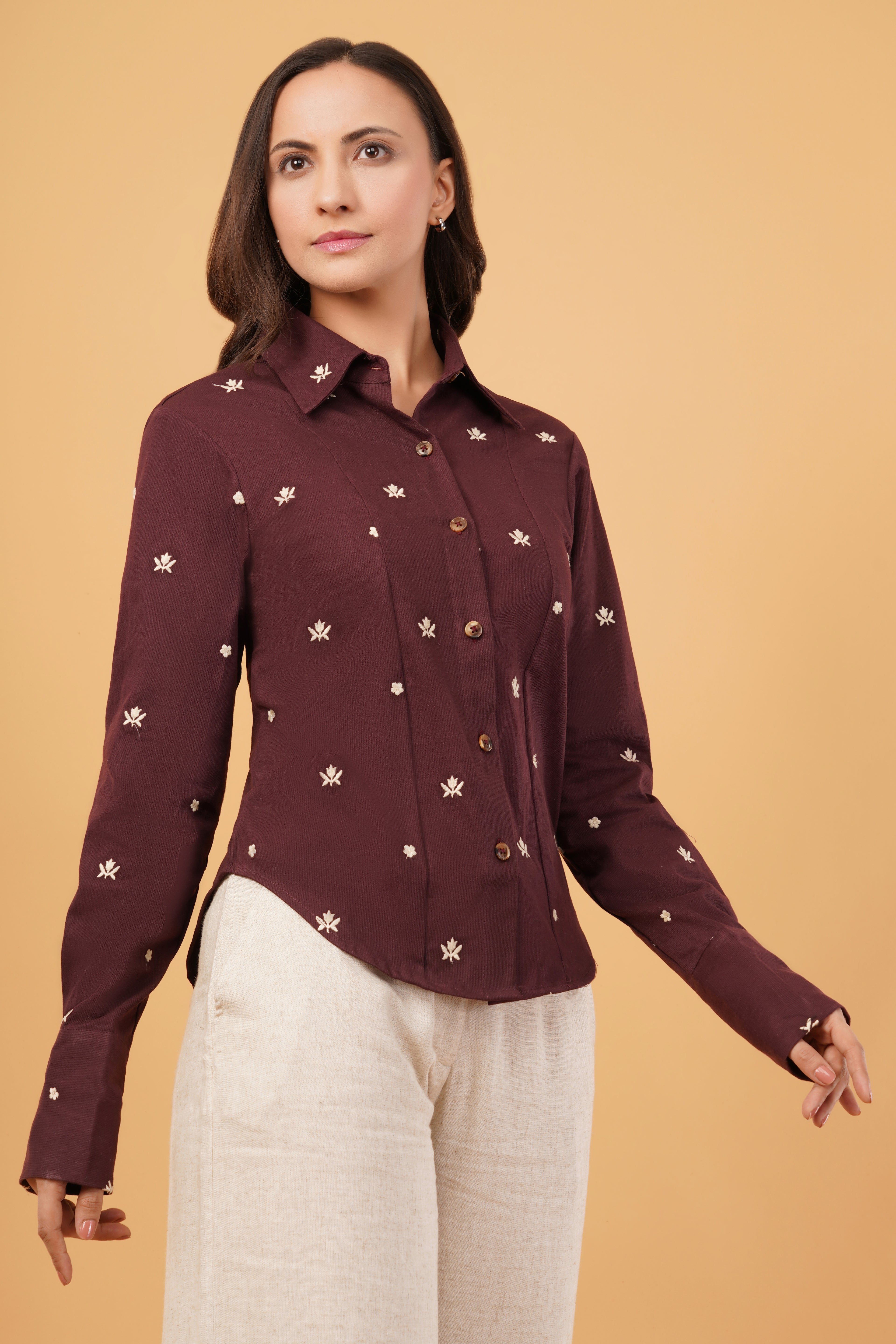 Embroidered Corset-Back Shirt