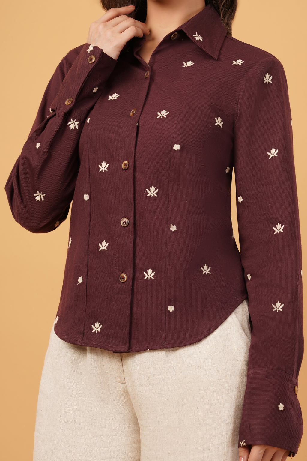 Embroidered Corset-Back Shirt