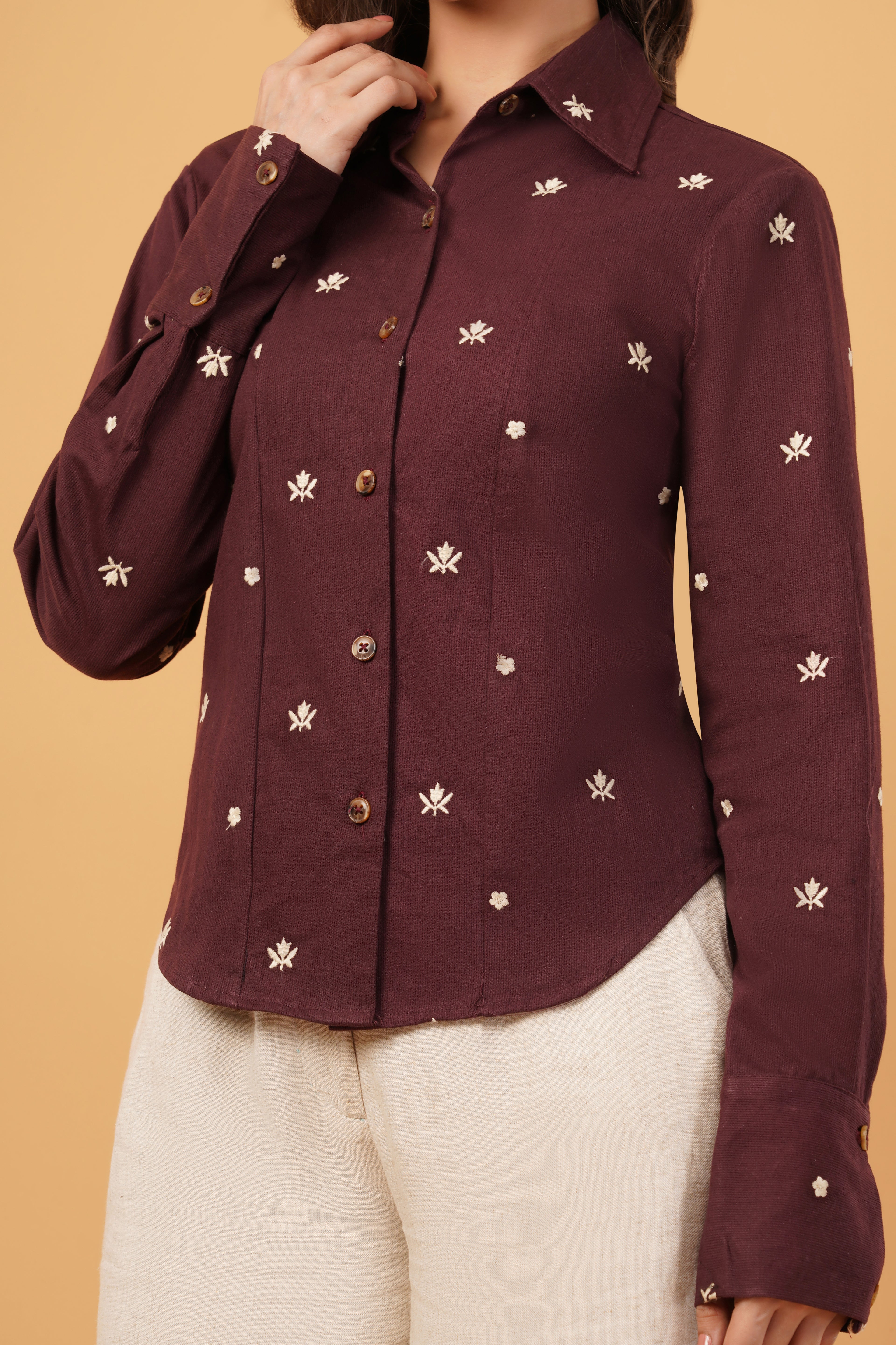 Embroidered Corset-Back Shirt