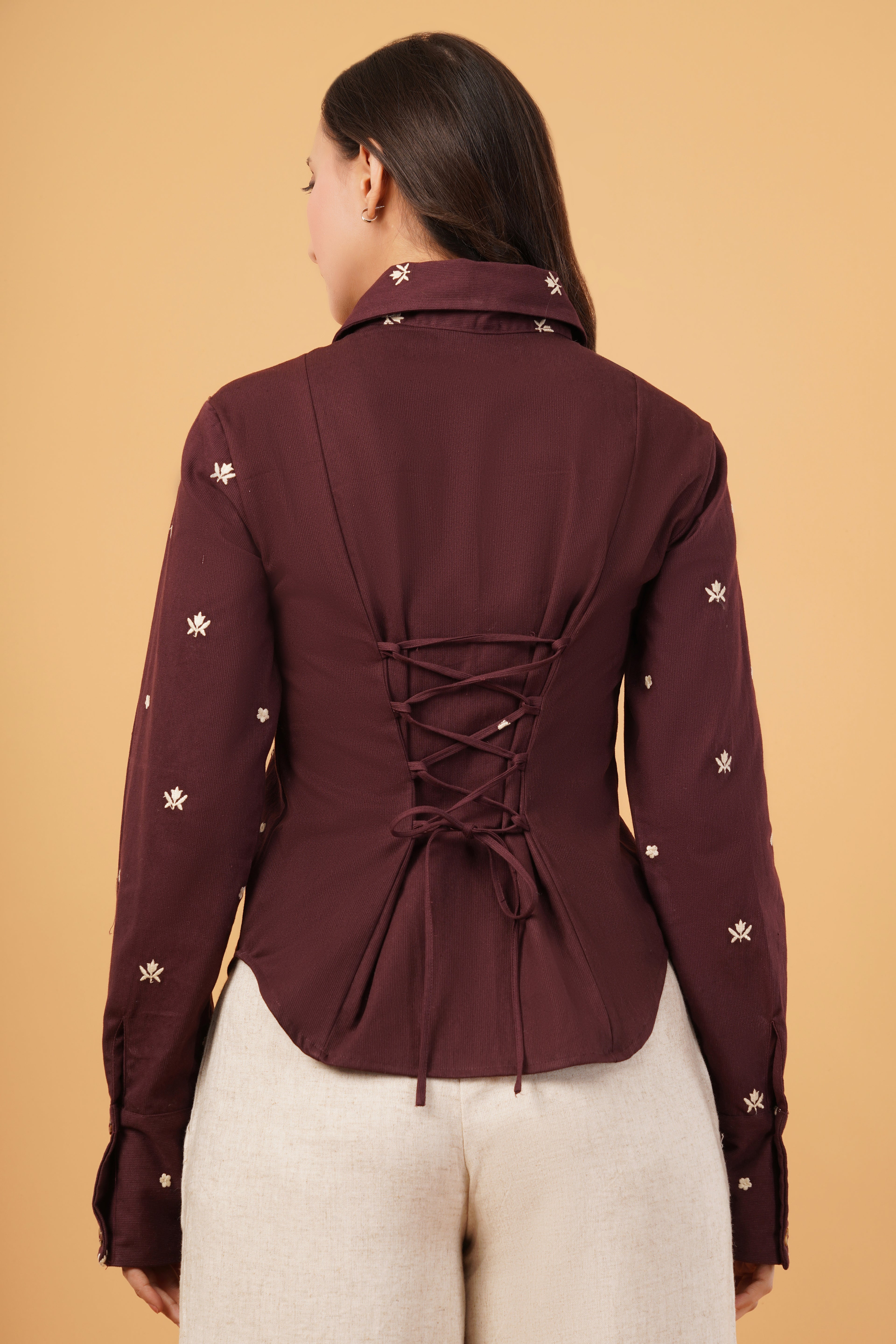 Embroidered Corset-Back Shirt