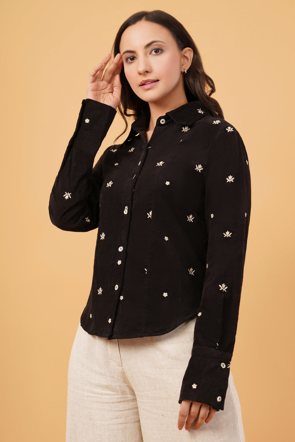 Embroidered Corset-Back Shirt