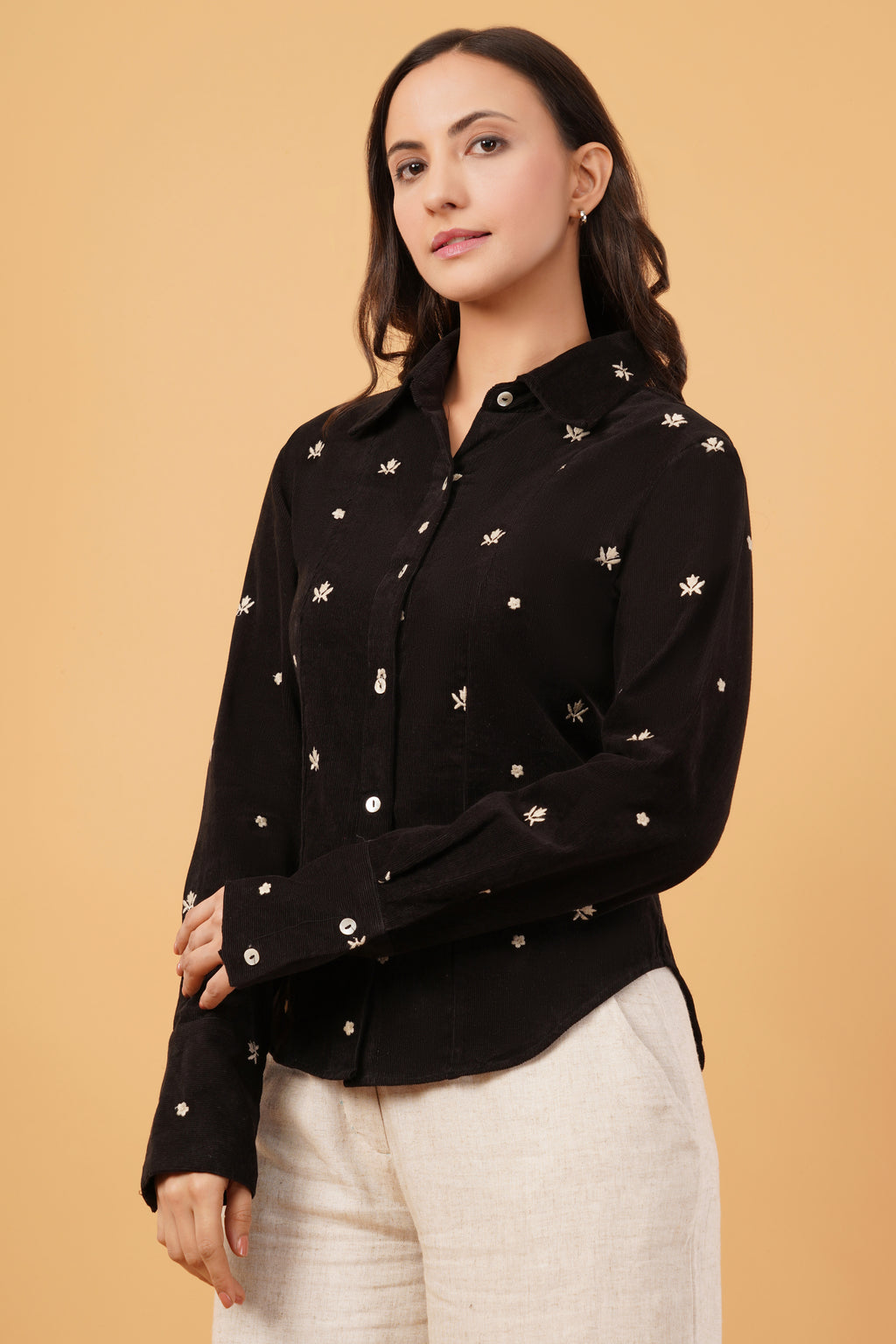 Embroidered Corset-Back Shirt