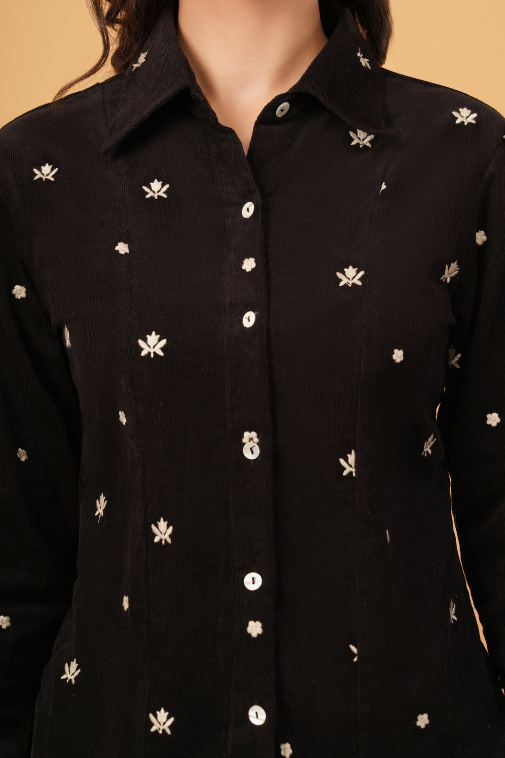 Embroidered Corset-Back Shirt