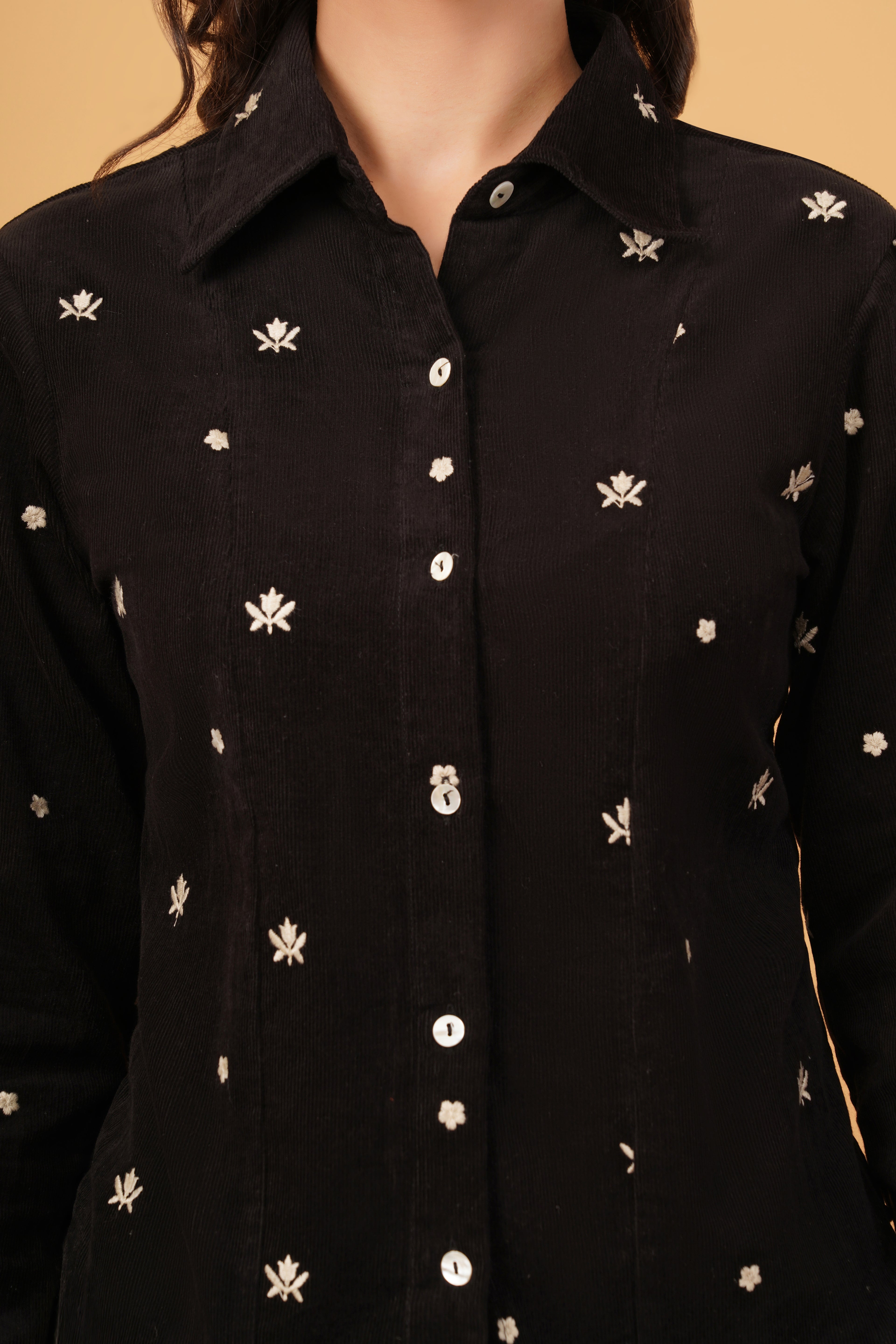 Embroidered Corset-Back Shirt