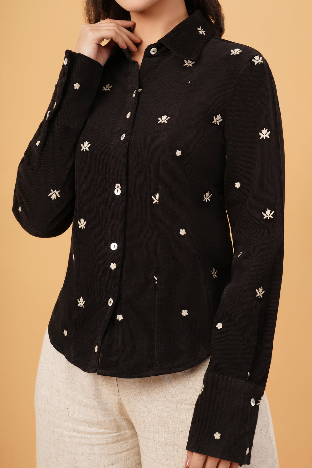 Embroidered Corset-Back Shirt