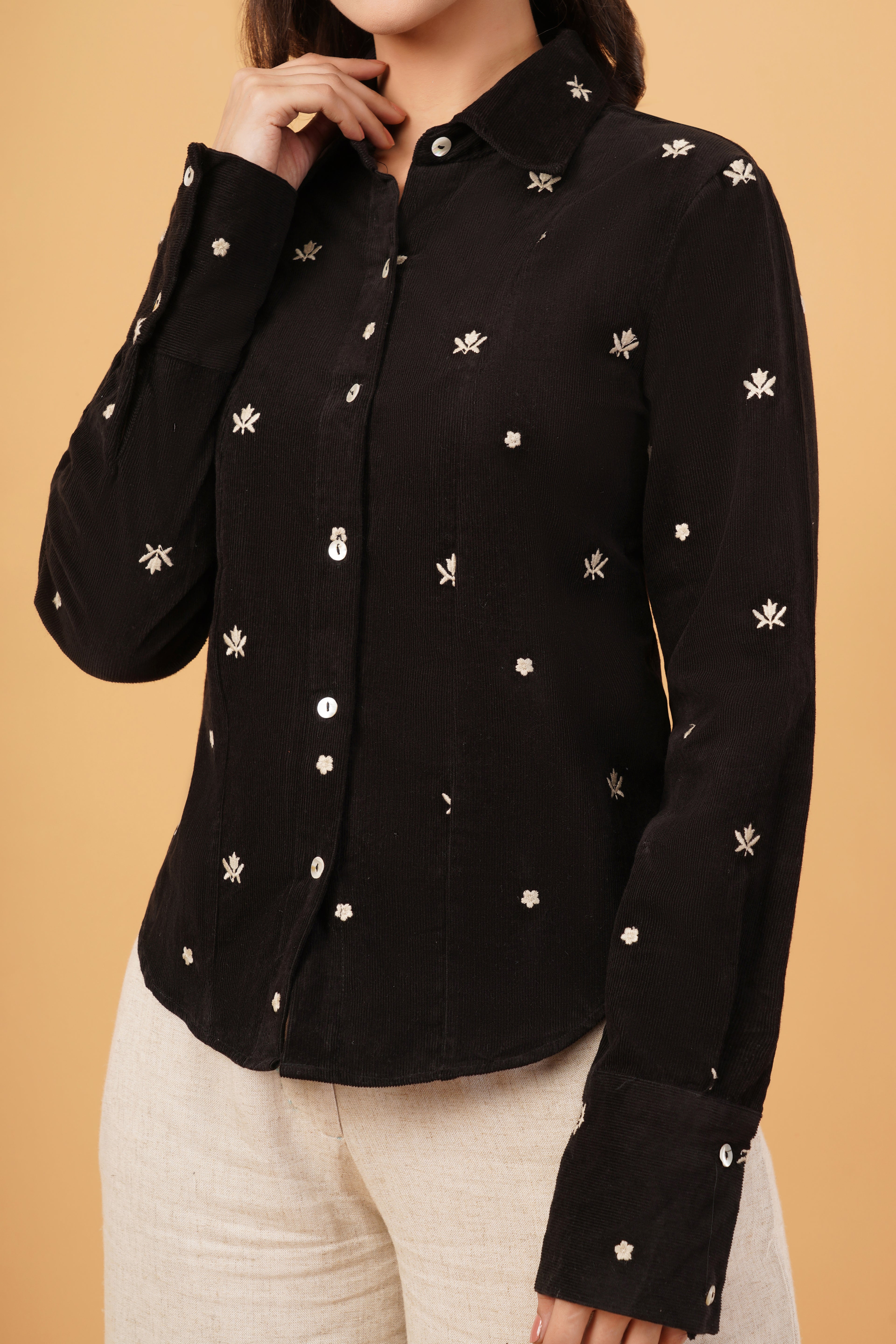 Embroidered Corset-Back Shirt