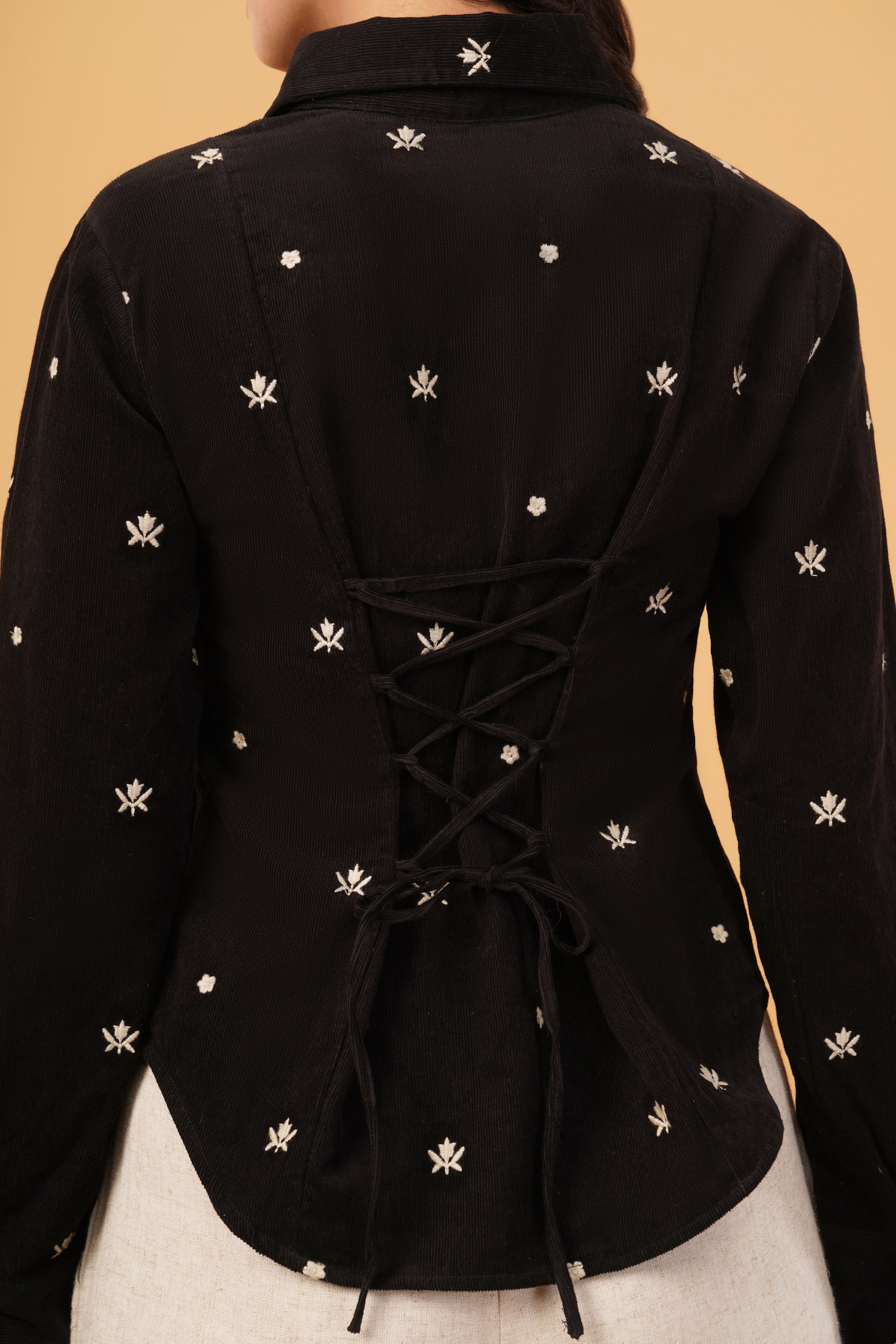 Embroidered Corset-Back Shirt